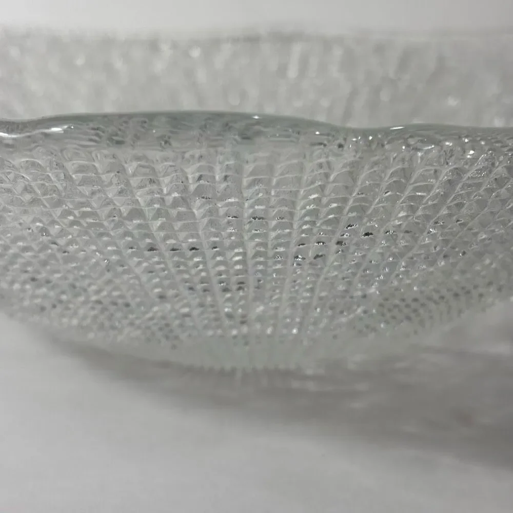 Clear Glass FRUIT BOWL - Textured Surface Light Reflecting - 13” Diameter -Decor